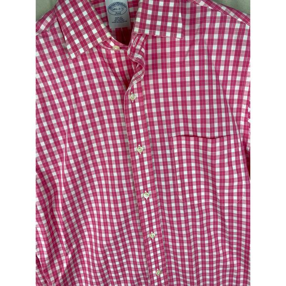 Brooks Brothers 346 Slim Fit L/S Shirt Mens sz 14 1/2 - 2/3 Pink Check Non-Iron - Picture 1 of 9